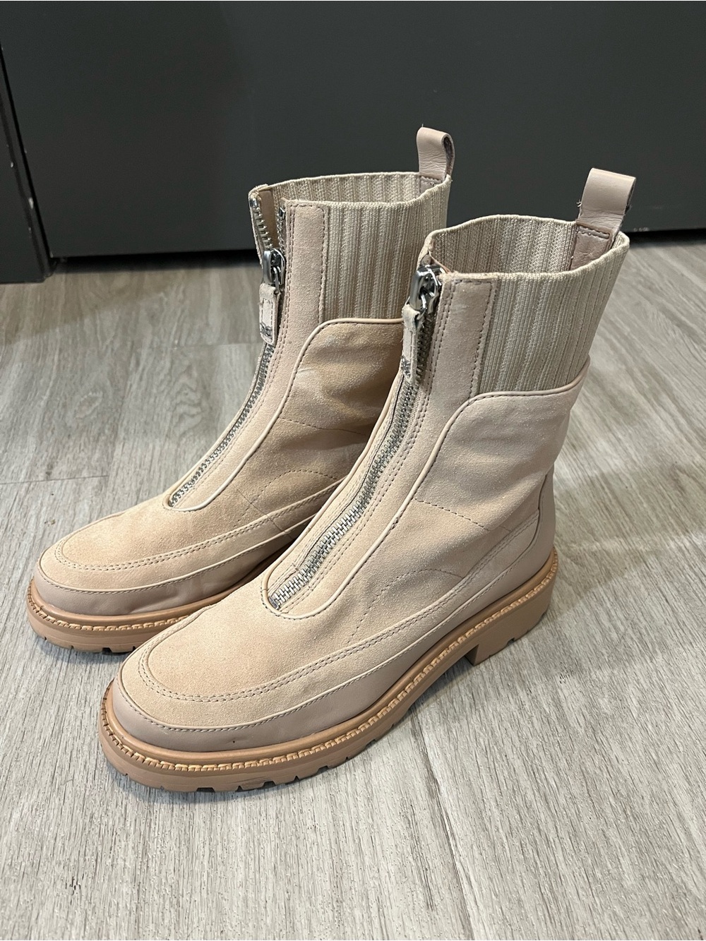 Sam Edelman Taupe Zip-Front Lace-Up Boots
